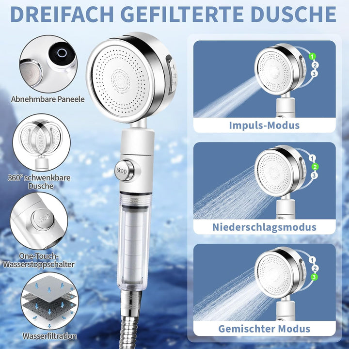 YOOHBERRYS Filterbar Tragbare Campingdusche, 6000 mAh Camping Dusche Outdoor Mobile Dusche mit Tempe