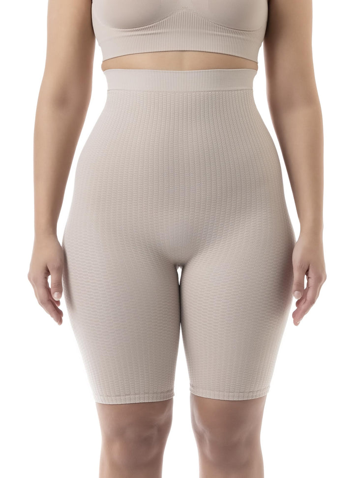 FarmaCell 113 Shorts Hohe Taille, massierende und reduzierende Hose, Anti-Cellulite, Beige