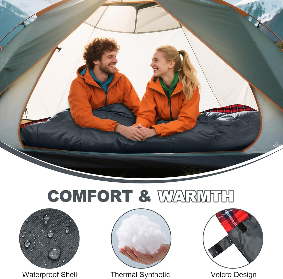 Baumwollflanell-Doppelschlafsack für Camping, Wandern oder Wandern. Queen Size 2 Person wasserdichte