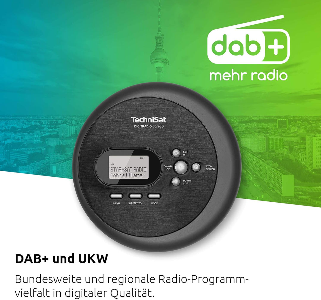 TechniSat DIGITRADIO CD 2GO - portabler CD-Player (Discman, MP3 mit Resume-Funktion, ASP, Kopfhörera