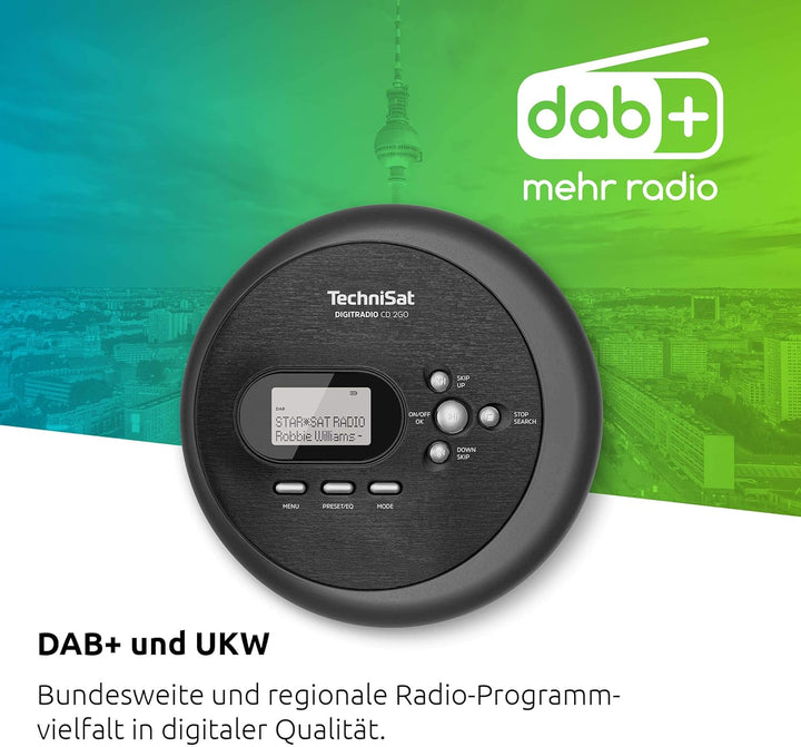 TechniSat DIGITRADIO CD 2GO - portabler CD-Player (Discman, MP3 mit Resume-Funktion, ASP, Kopfhörera
