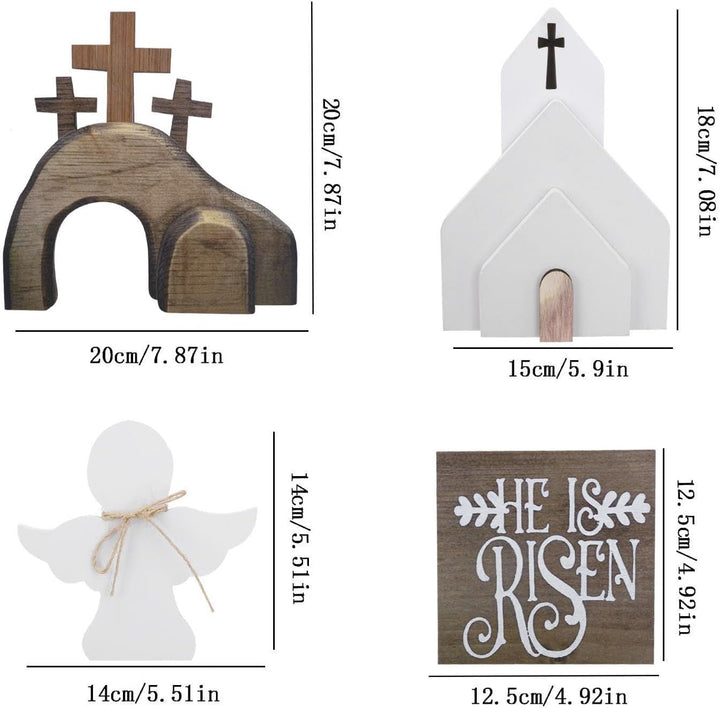 Ostern Auferstehungs Szenen Set Osterkrippe, Ostergrab Set aus Holz, Osterdeko Jesus Krippe Statuen
