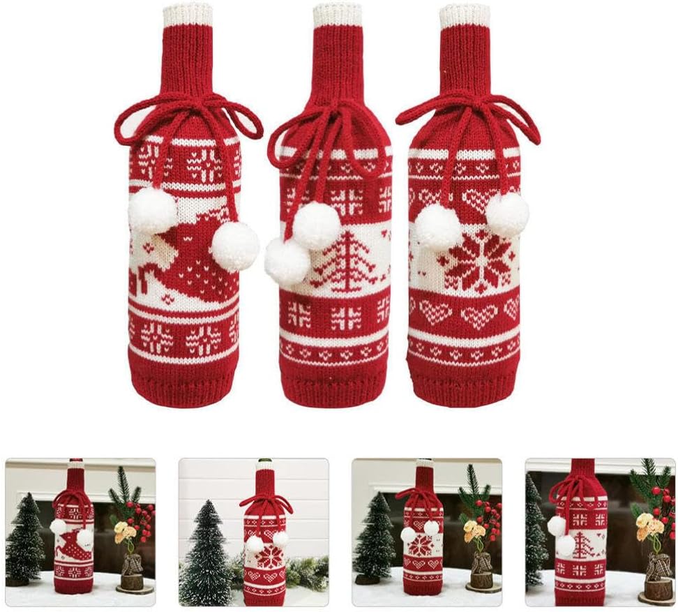 Weihnachten Weinflasche Abdeckung Taschen Flaschenüberzug: 3 Stücke Weintüten Flaschentasche Cover F