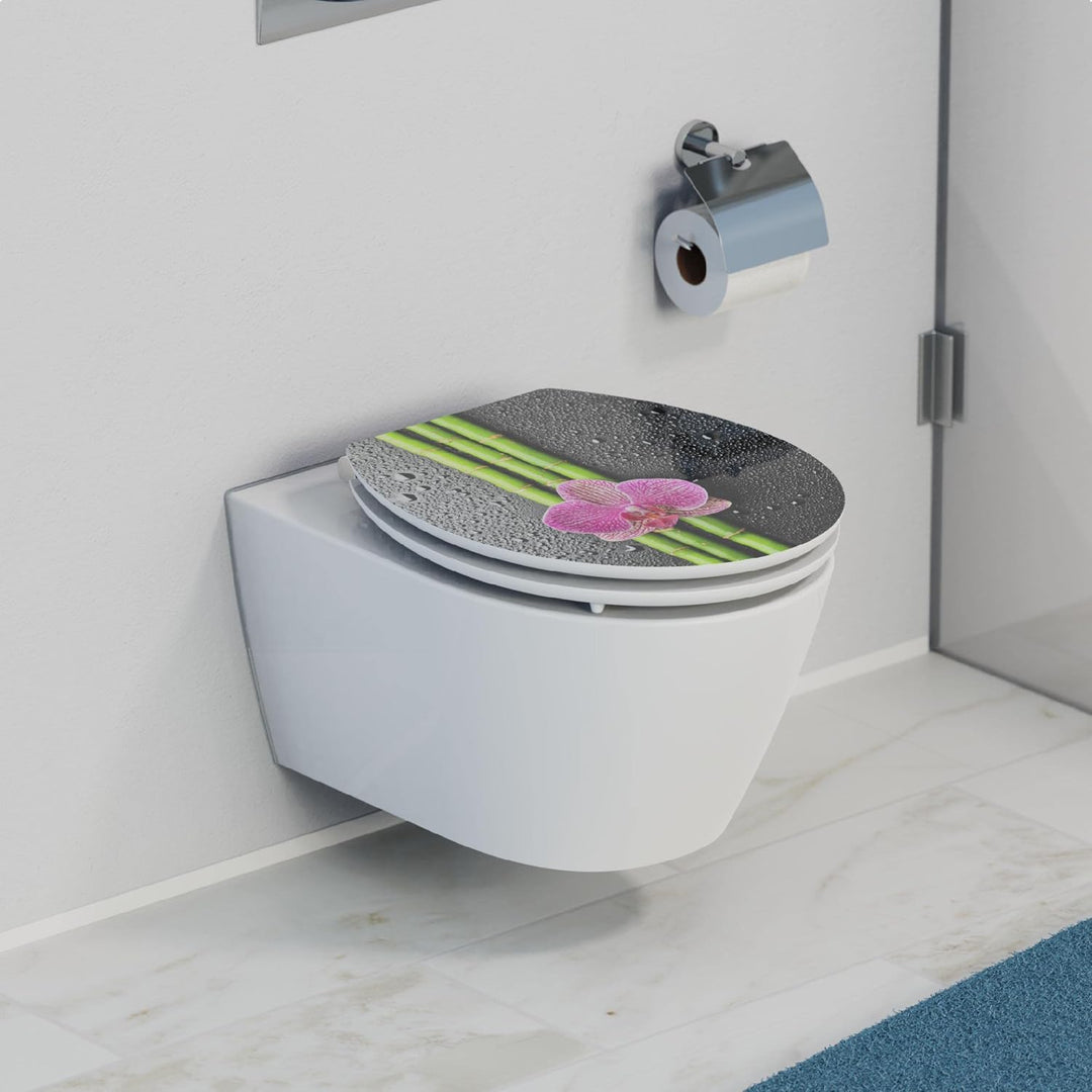 SCHÜTTE WC-Sitz Holzkern HG ASIA, Hochglanz Toilettensitz mit Absenkautomatik, passend für alle hand