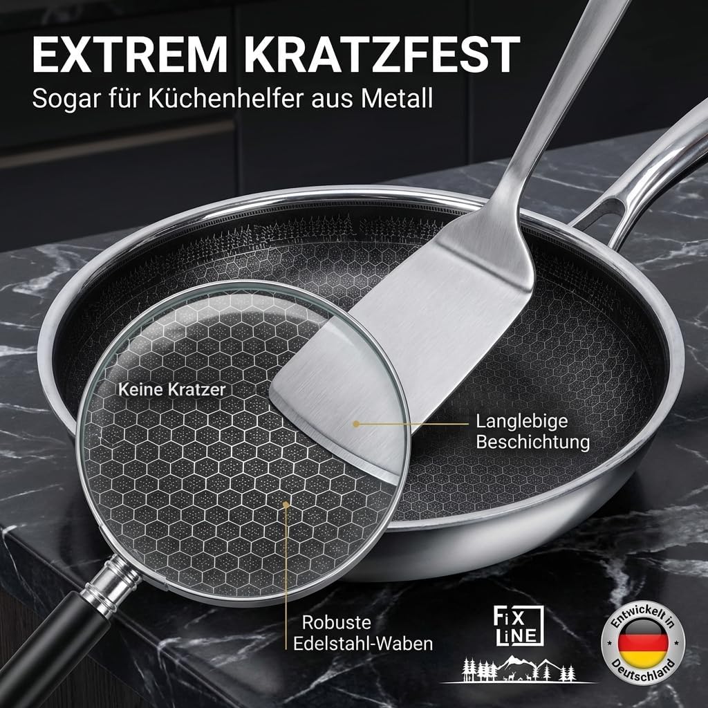FIXLINE® Brat & Schmorpfanne 28cm Black Forest Design - kratzfeste Antihaftbeschichtung - hoher Rand