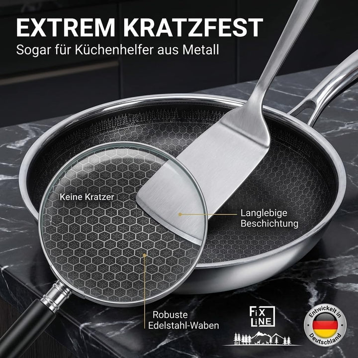 FIXLINE® Brat & Schmorpfanne 28cm Black Forest Design - kratzfeste Antihaftbeschichtung - hoher Rand