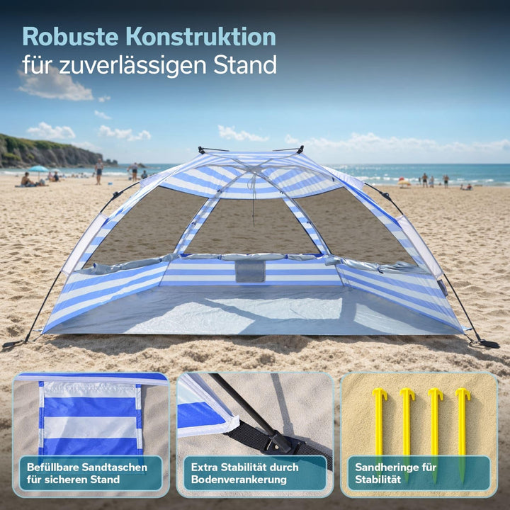 Skandika Strandmuschel Skal Quick-Start | Strandzelt, UV-Schutz 80+, 360° Mesh-Panoramafenster, Wind