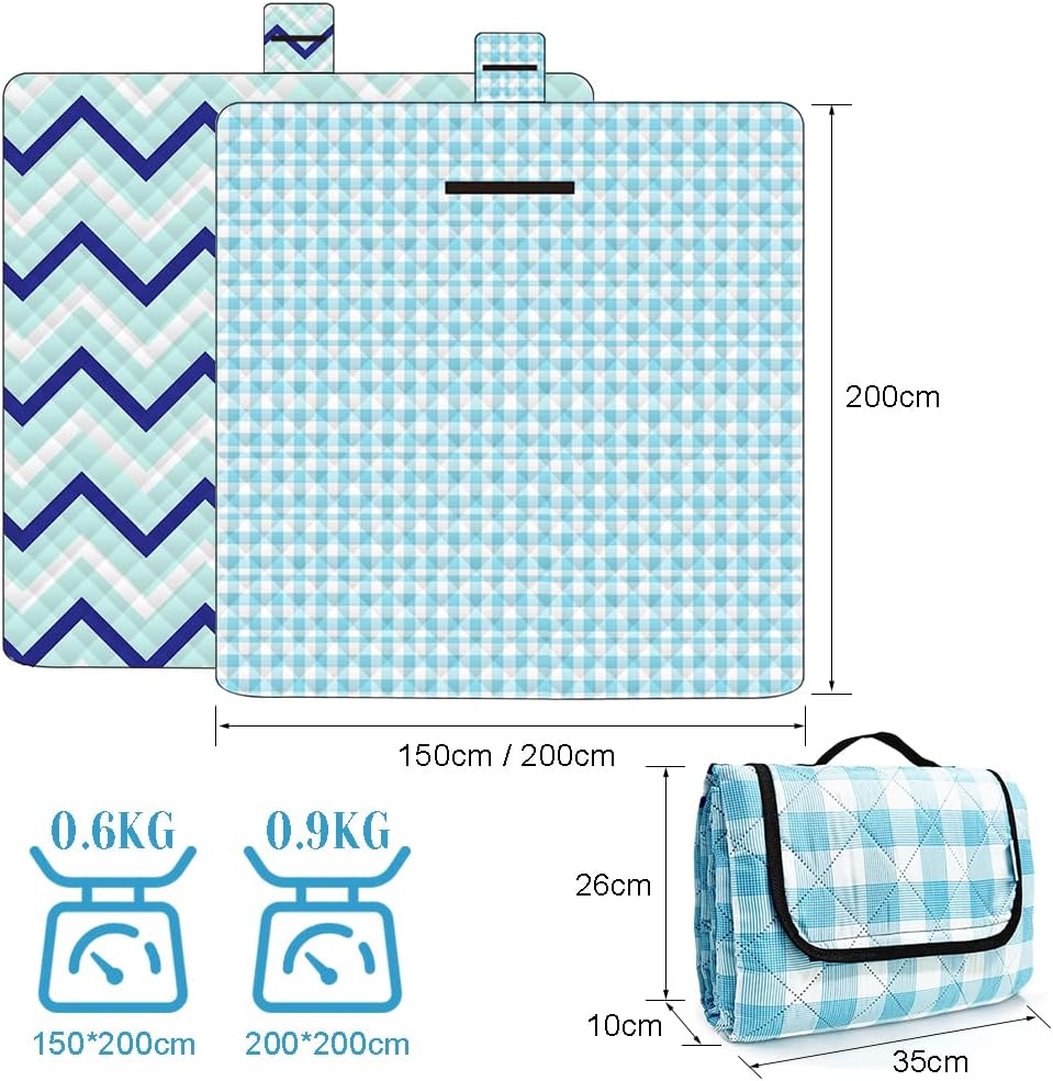 Waschbar Picknickdecke Wasserdicht Isoliert, Strandmatte Gepolstert Faltbar, Large Picnic Blanket Wa