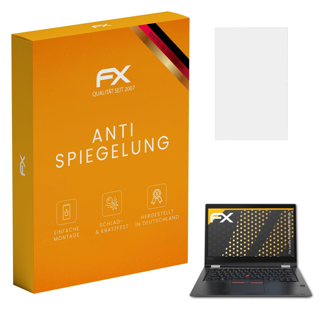 atFoliX Panzerfolie kompatibel mit Lenovo ThinkPad X380 Yoga Schutzfolie, entspiegelnde und stossdäm