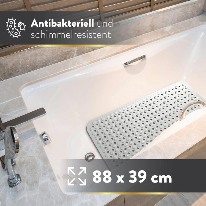 Badewannenmatte rutschfest & hautsensitiv (grau) - 88x39 cm - maschinenwaschbar | schimmelfrei | BPA