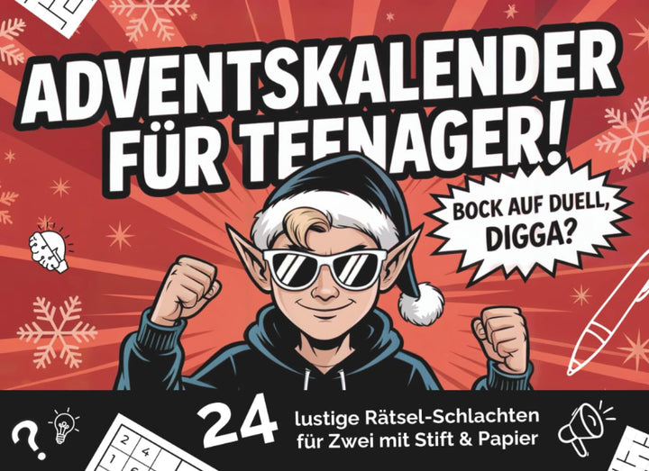 Adventskalender für Teenager: Bock auf Duell, Digga? 24 lustige Rätsel-Schlachten für Zwei mit Stift