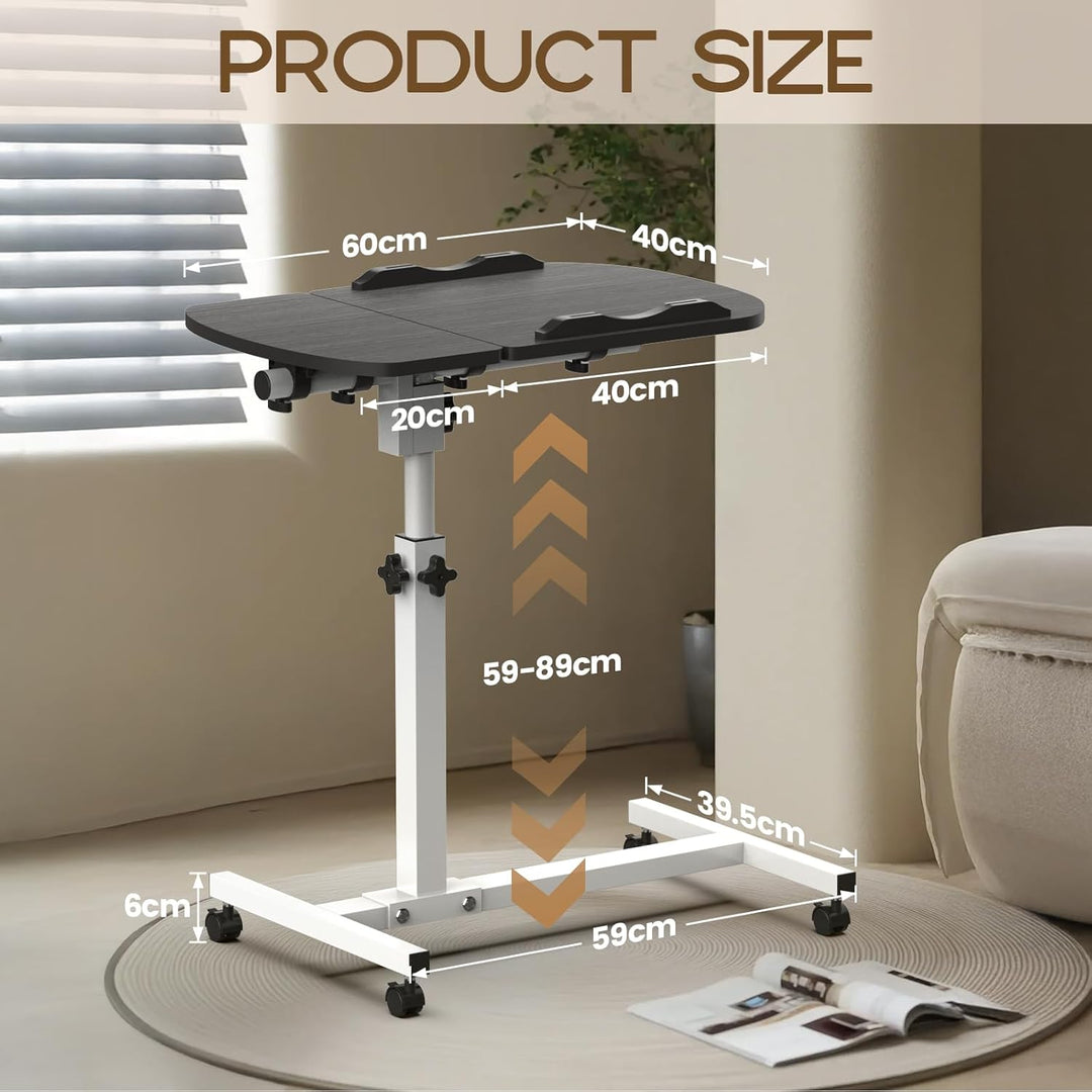 Soontrans Betttisch auf Rollen, 60×40cm, Laptoptisch Höhenverstellbar, Beistelltisch Bett mit Mehrer
