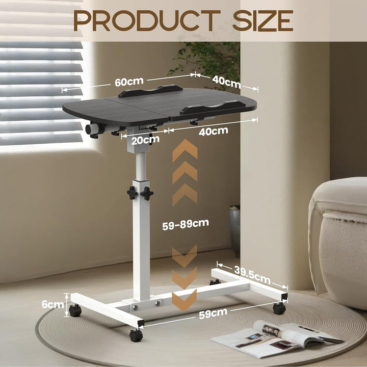 Soontrans Betttisch auf Rollen, 60×40cm, Laptoptisch Höhenverstellbar, Beistelltisch Bett mit Mehrer