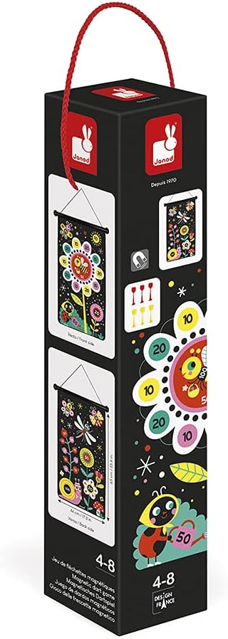 Janod - Magnetisches Dartspiel mit Garten-Motiv, doppelseitig, Geschicklichkeitsspiel, zum Erlernen