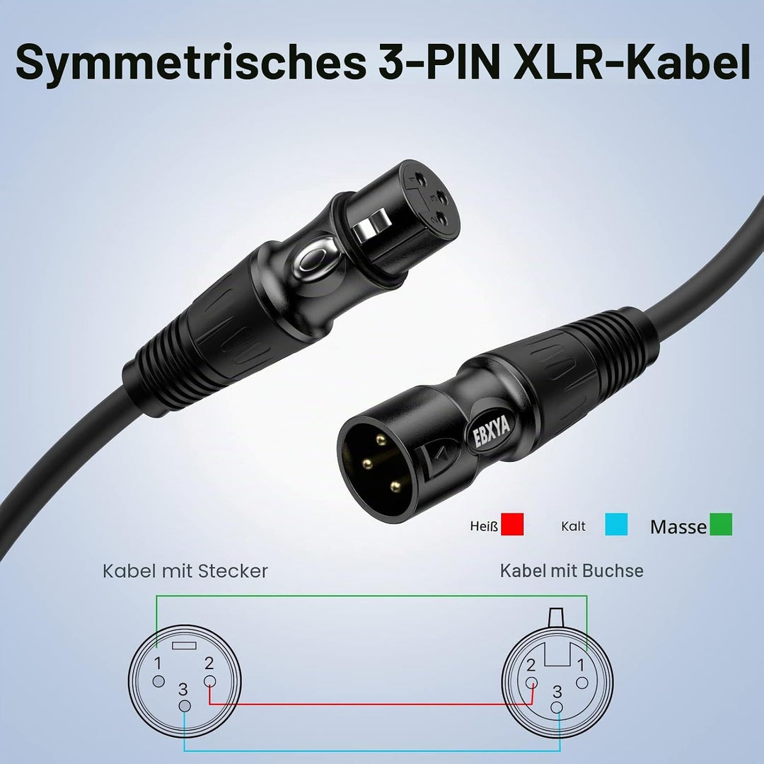 EBXYA XLR Kabel Mikrofonkabel 20M 2Pack 3-Pin symmetrisch XLR Stecker auf Buchse Kabel Mikrofonkabel