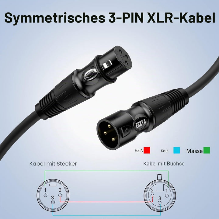 EBXYA XLR Kabel Mikrofonkabel 10M 3-Pin symmetrisch XLR Stecker auf Buchse Kabel mehrfarbig Mikrofon