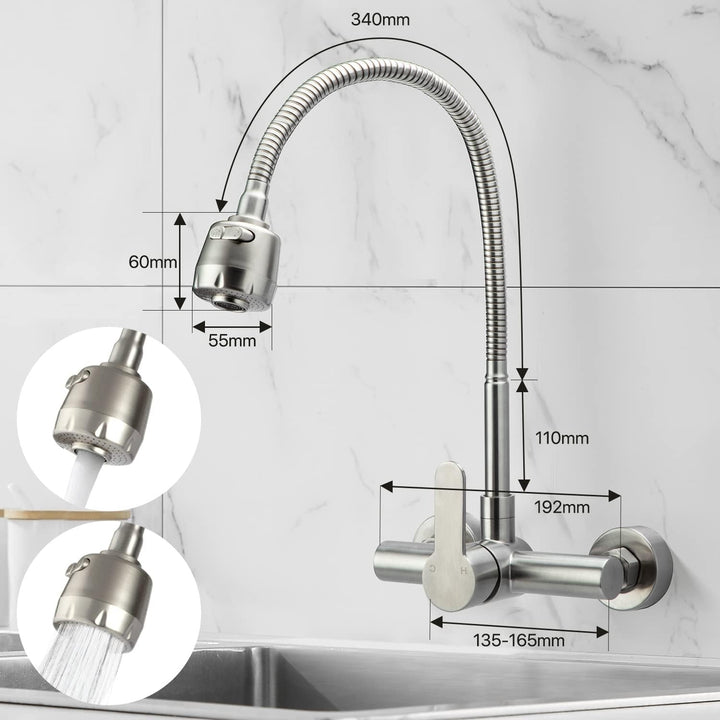 Wasserhahn Wandmontage, Einhebelmischer Küche Wandarmatur, Edelstahl Kalt und Heiss Küchenarmatur Wa