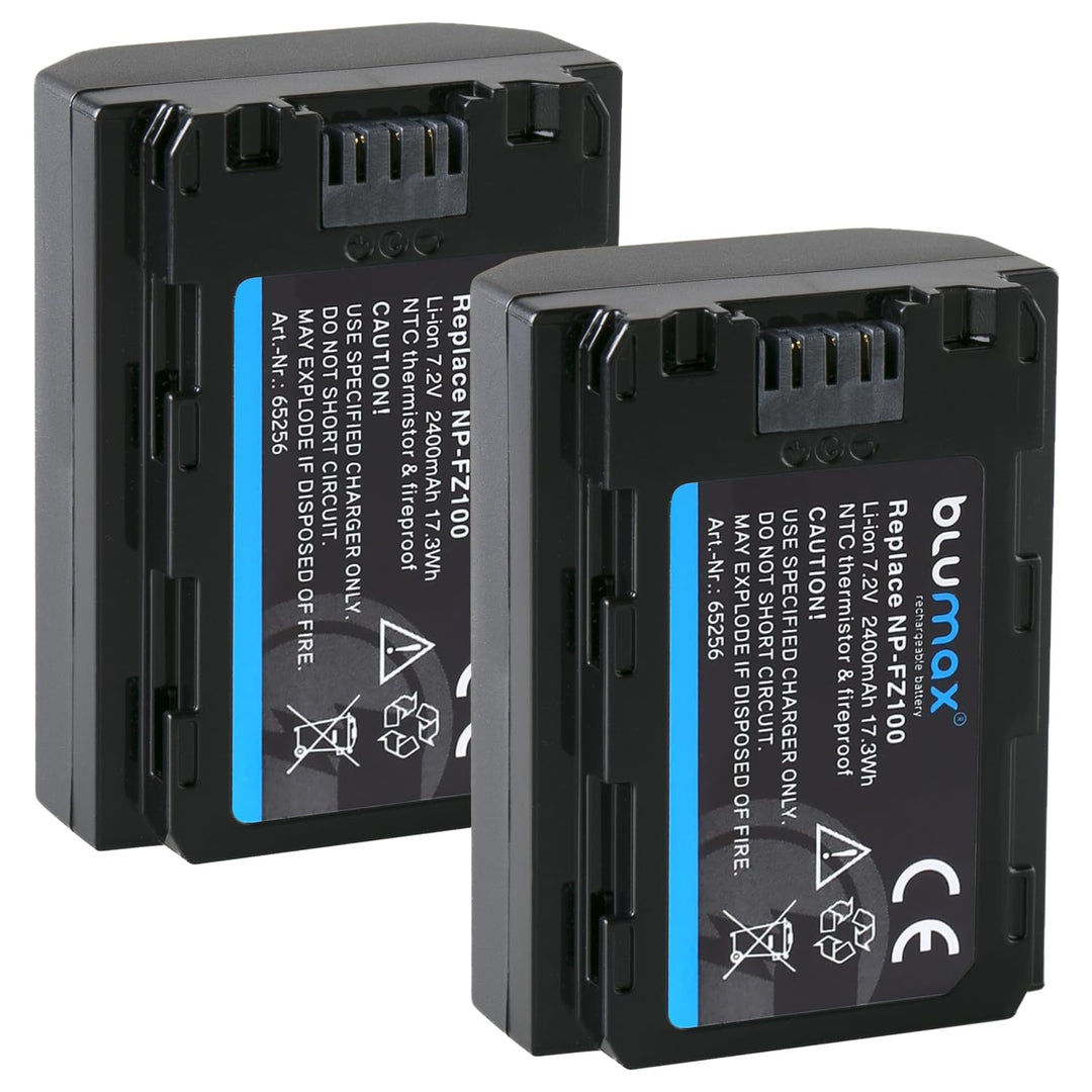 2X Blumax Akku ersetzt Sony NP-FZ100 | 2400mAh - für Sony Alpha Sony FX30-7 IV 7c 7RIV 7RV 7RIII ZV-
