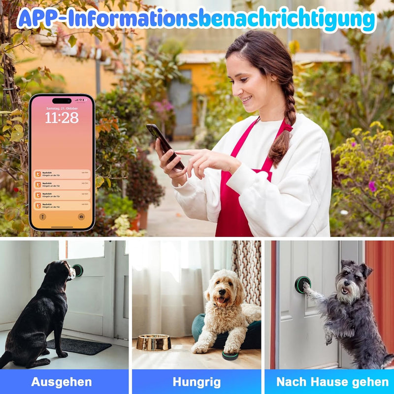 DAYTEE Daytech Katzenklingel/Hundetürklingel Auf Handy, WiFi Tuya Smart Katzenklingel, Berühren Auss