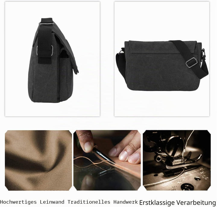 FANDARE Unisex Umhängetasche Leinwand Schultertasche 7.9 inch iPad Tasche Vintage Canvas Messenger T