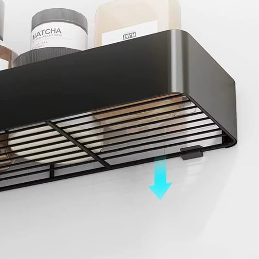 Duschablage ohne Bohren 2-teilig – Schwarzes Duschregal mit 8 Haken – Bad-& Küchenregal zum Kleben –