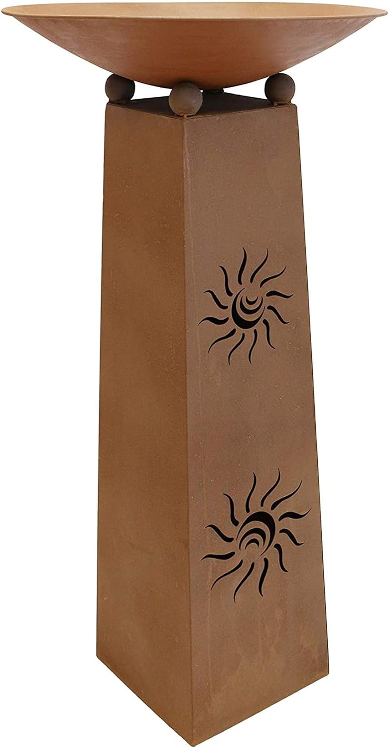 Deko-Säule Sonne + Feuerschale aus Metall in Rost-Optik, Feuerkorb, Feuerstelle, Garten-Deko