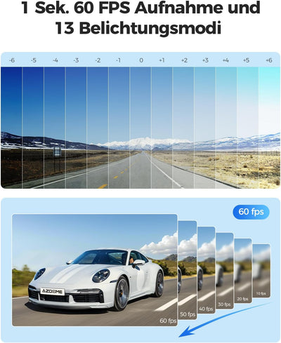 AZDOME Dashcam Auto Vorne Hinten 4K/2,5K GPS WiFi Dash Cam Auto mit Starvis, 64GB SD Karte, Auto Kam