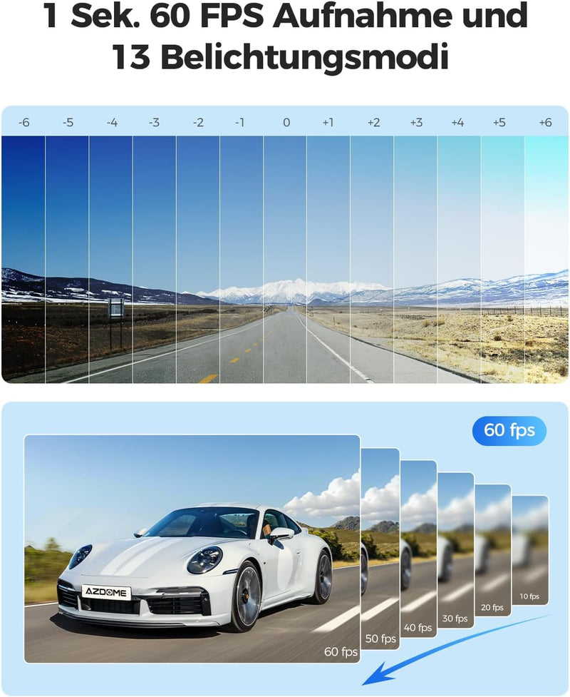 AZDOME Dashcam Auto Vorne Hinten 4K/2,5K GPS WiFi Dash Cam Auto mit Starvis, 64GB SD Karte, Auto Kam