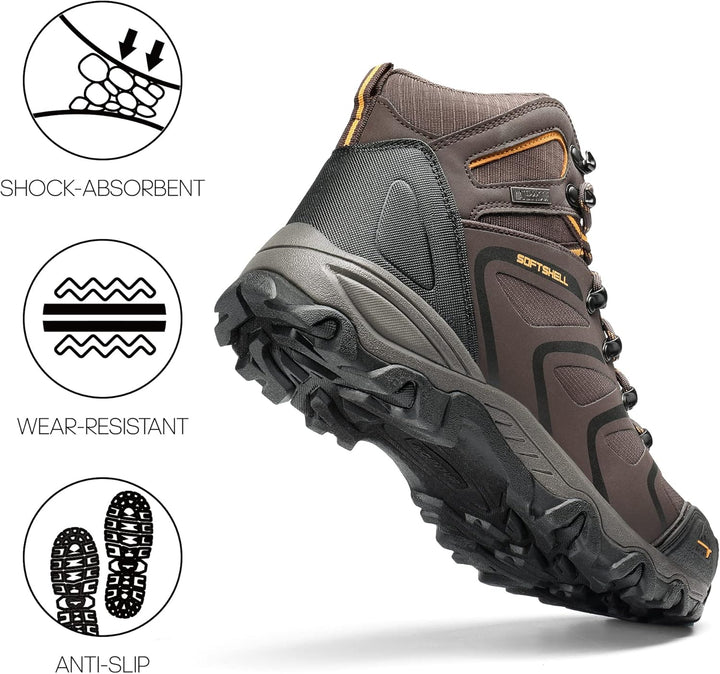 NORTIV 8 Herren-Wanderstiefel, wasserdichte Outdoor-Trekkingstiefel 43 EU Weit Braun Schwarz Hellbra