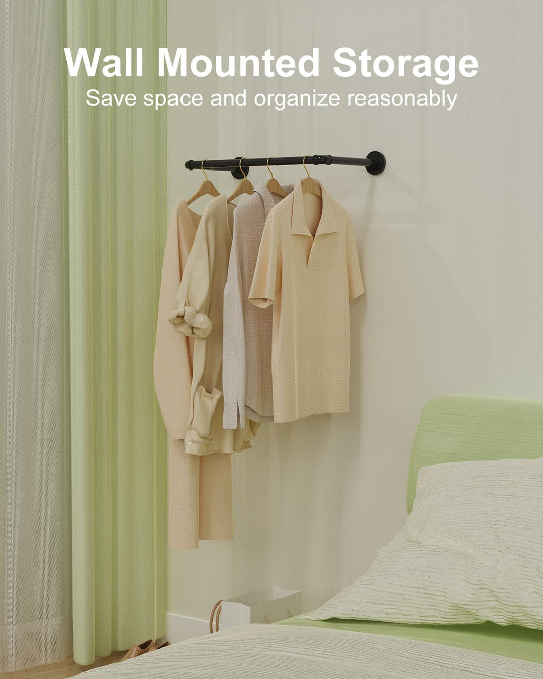 Industrierohr Kleiderstange, 54 cm Kleiderständer für die Wand, Kleidergestell Garderobenhalter, Gar