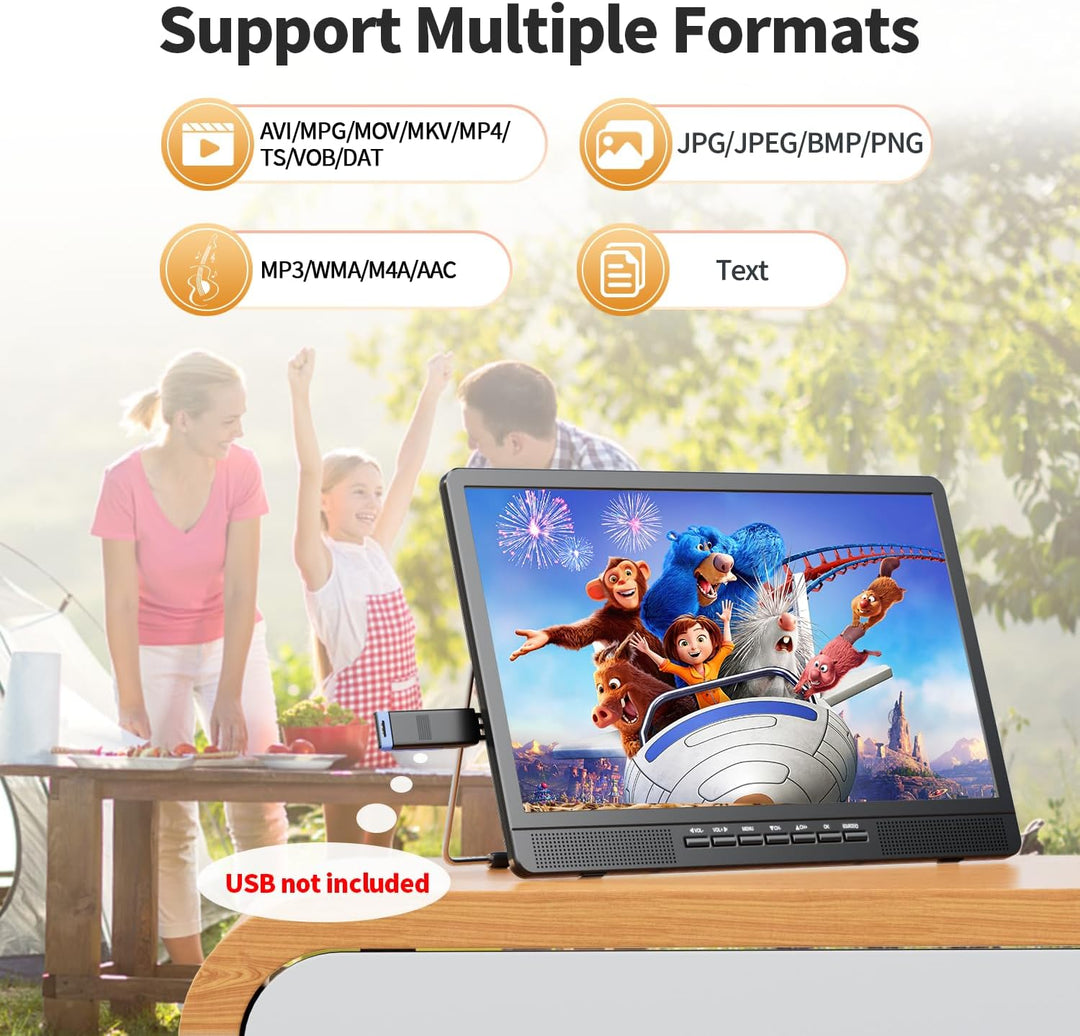 DESOBRY 18-Zoll tragbarer Fernseher mit Freeview, 6000mAh Akku Kleiner Fernseher mit Antenne, 12V Ca