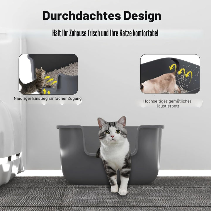 Suhaco Katzenklo Mit Hohem Rand Anti-Spritz Oben Einstieg 49 x 42 x 22 cm Leicht Zu Reinigen Katzent