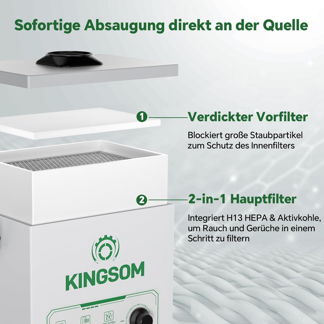 KINGSOM K9 Lötabsaugung 180–210 m³/h Starker Saugkraft Lötrauchabsauger, H13 HEPA Filter Effektiver