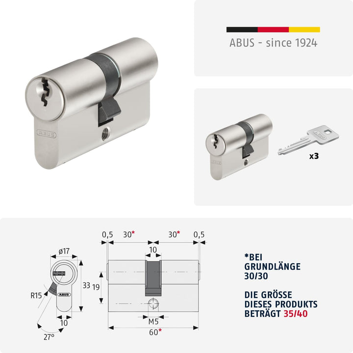 ABUS Profil-Zylinder E20NP 35/45, 59794 35/45 gl. 1 Stück / 3 Schlüssel, 35/45 gl. 1 Stück / 3 Schlü
