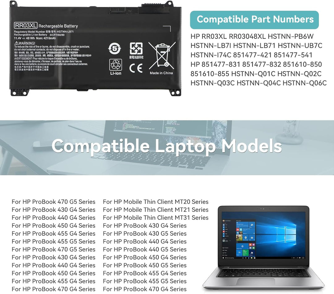 48Wh RR03XL Laptop Akku für HP ProBook 430 440 450 455 470 G4 G5 Mobile Thin Client MT20 MT21 MT31 H