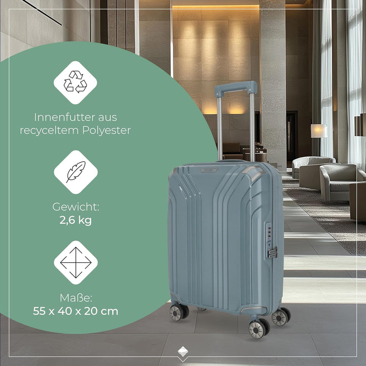 Travelite 4 Rad Handgepäck Koffer Hartschalen, nachhaltig, ELVAA, Boardtrolley mit recyceltem Innenf
