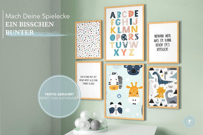 Papierschmiede® Bilder Kinderzimmer Kids Mood Poster Set ABC Dino Safari, Gerahmte Bilder fürs Kinde