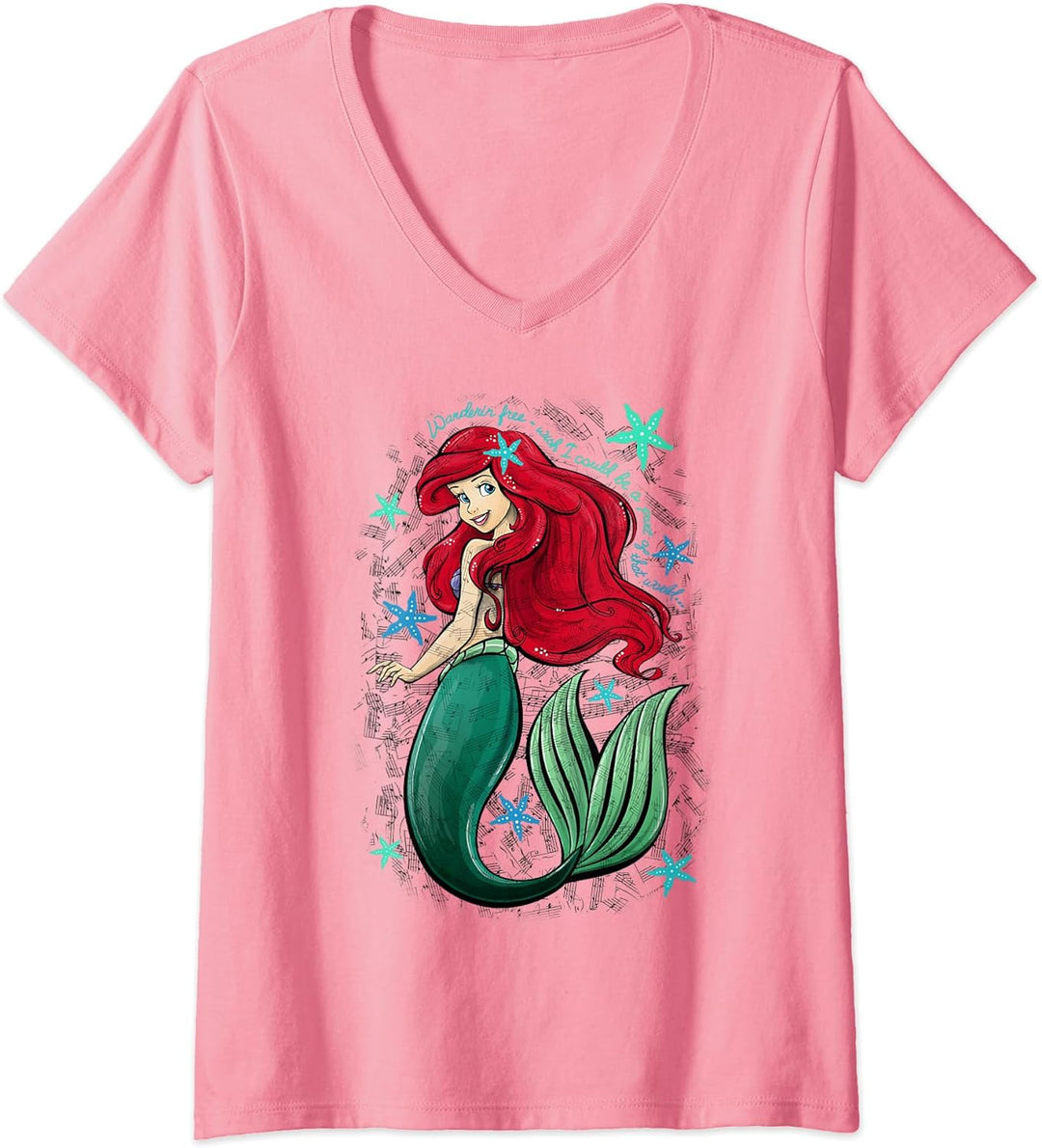 Womens Disney The Little Mermaid Ariel's Song Music Notes V-Neck T-Shirt