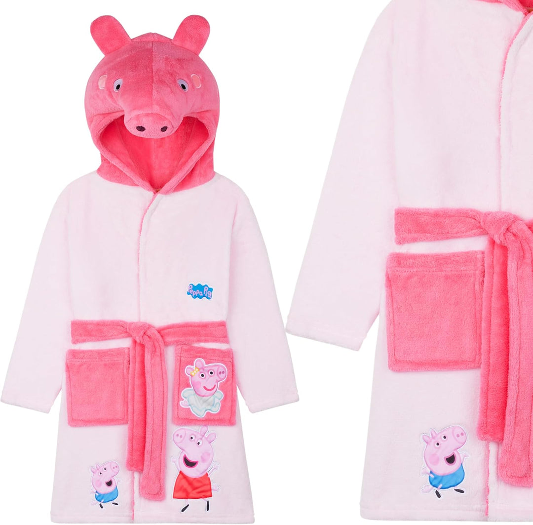 Peppa Wutz 3D Bademantel für Kleinkinder &amp; Mädchen, Weicher Fleece Morgenmantel mit Kapuze, Geschenk