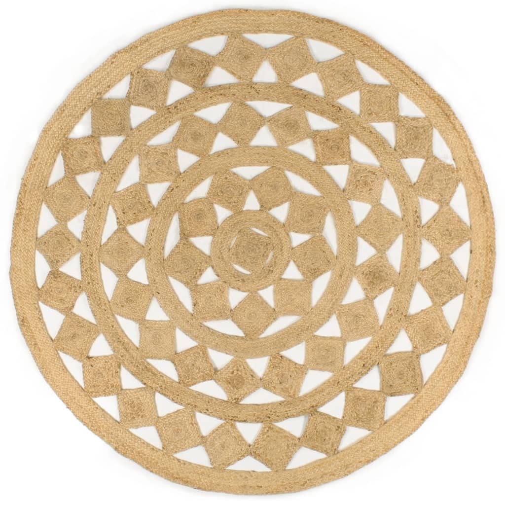 homiuse Teppich Handgefertigt Geflochten Jute 180 cm Teppich Wohnzimmer Teppich Rund Outdoor Teppich