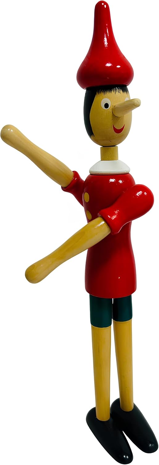 Pinocchiio aus Massivholz, 30 cm, beweglich, Handpuppe aus Holz, bemalt, Höhe 30 cm, mit Beinen, Arm