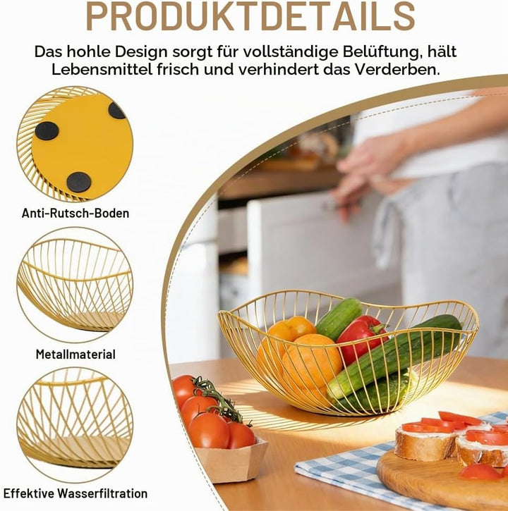 2 Stück Obstkorb Metall Obstschale Gold Draht Obstkorb Hohler obstkorbs Früchtekorb Obstkorbs Rund a