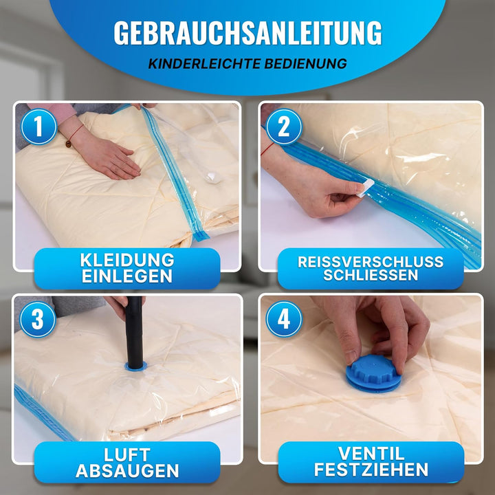 Allyson® Vakuumbeutel für Kleidung mit Pumpe, 10 Stück Wiederverwendbare Aufbewahrungsbeutel Kompres