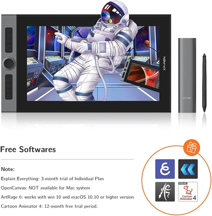 XP-PEN Artist Pro 16 Grafiktablett 15,4” 133% sRGB volllaminiertes Pen Display batterieloser Stift m