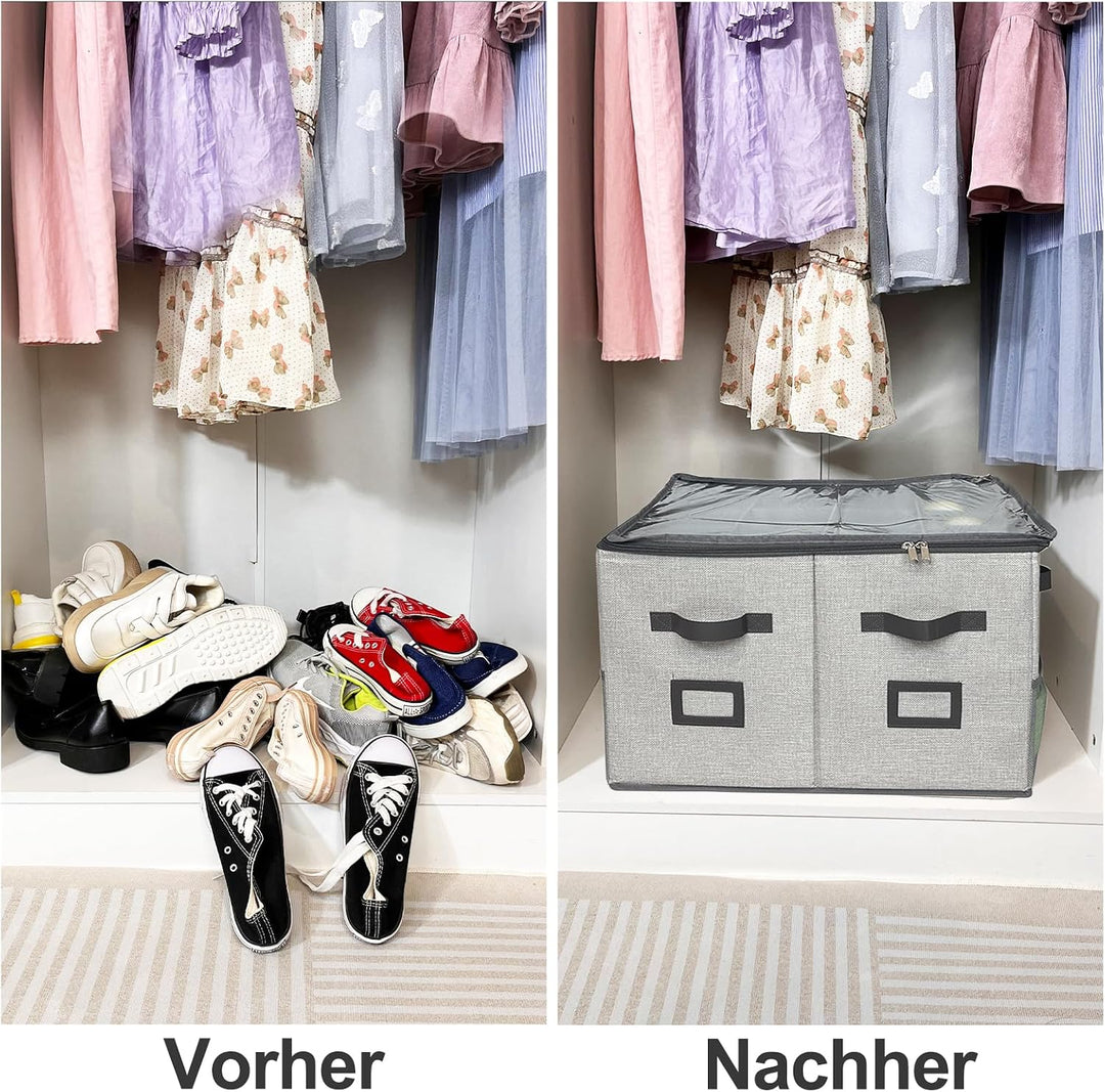 VERONLY Schuhaufbewahrung mit Deckel Griffen, Schuhorganizer mit 16 Fächern Faltbar Schuhschrank mit