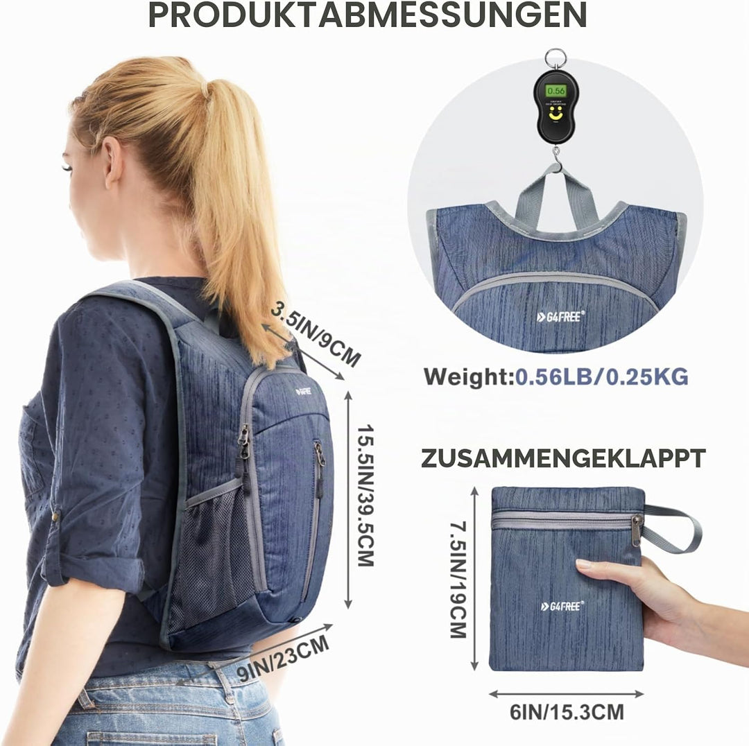 G4Free Wanderrucksack, 10 l, klein, für Reisen, Wandern, Tagesrucksack, leicht, verstaubar Dunkelbla