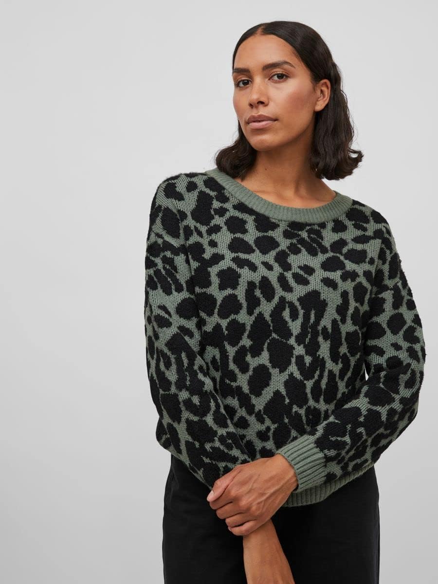 Vila Damen Viril Feami Mix O-Neck L/S Knit Top-noos Pullover M Laurel Wreath/Detail:with Black, M La
