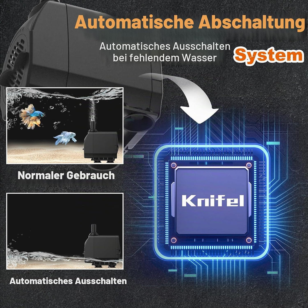 Knifel Springbrunnenpumpe 45W 2500L/H Automatische Abschaltung bei Niedrigwasser Schutz vor überhitz