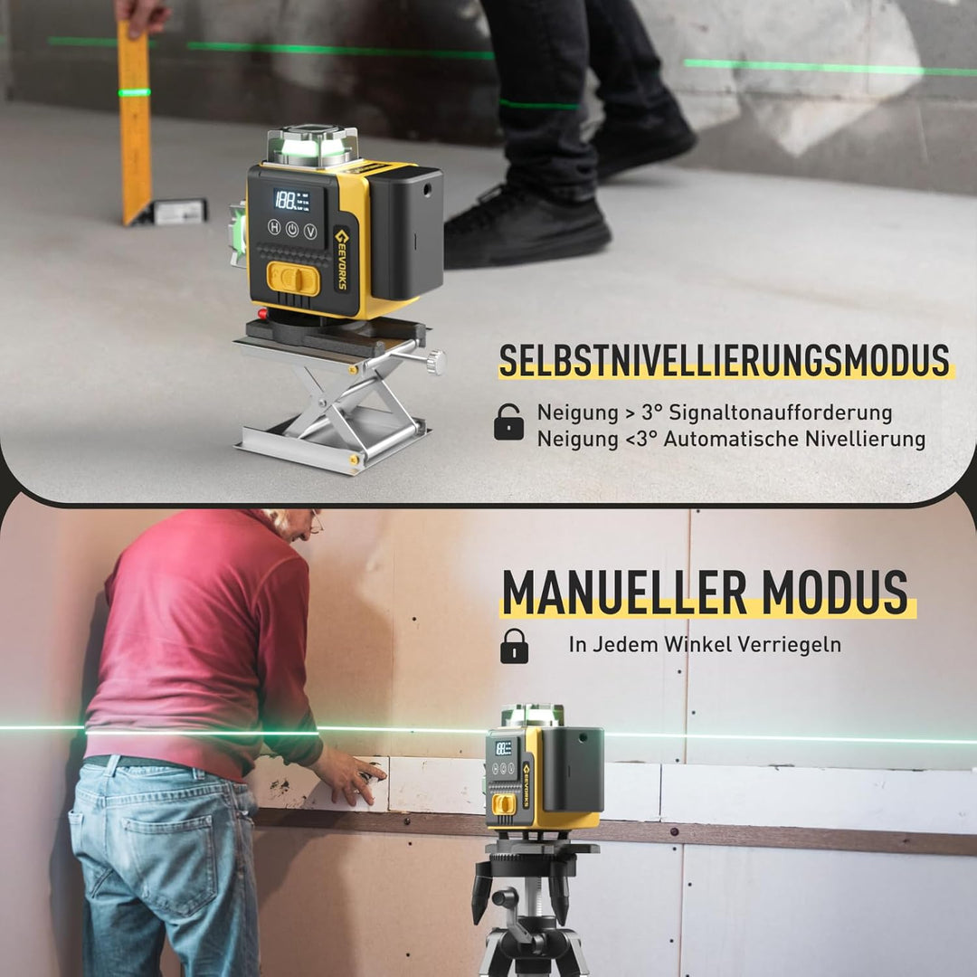 Geevorks Laser Wasserwaage 4D Kreuzlinienlaser Profi-Set | 16 Linien Selbstnivellierend, 25m Reichwe