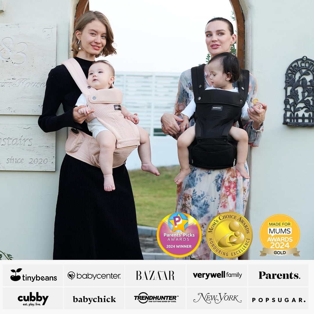 Momcozy Babytrage mit Hüftkissen, 2-in-1 Verstellbare &amp; Abnehmbare Babytrage bis 20kg Rosa